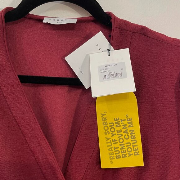 New Sandro Lylie Button-Front Mini Dress Bordeaux 42, 10, M $295 - Picture 5 of 7